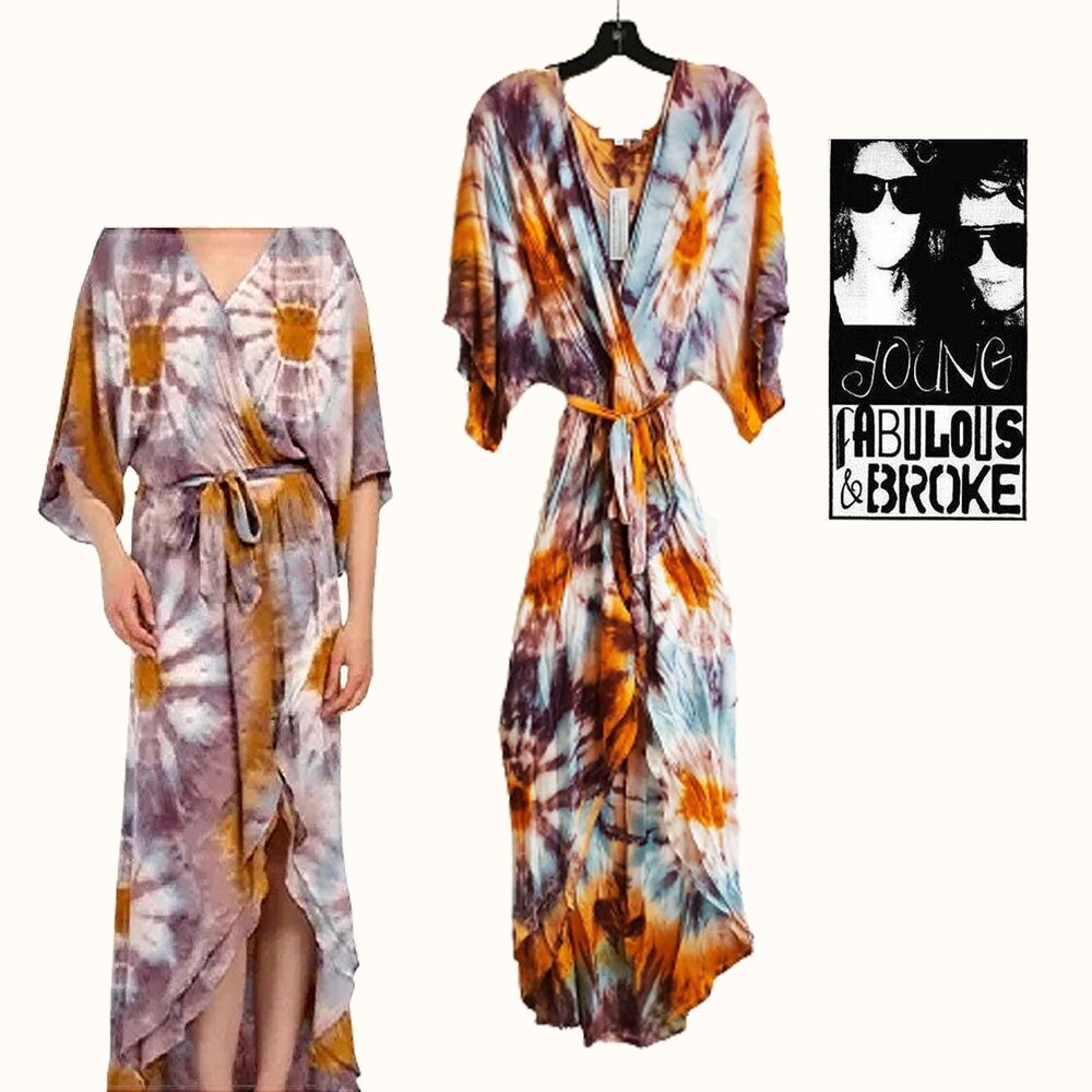 YOUNG FABULOUS & BROKE NWT ISLA Boho Tie Dye Maxi Wrap Dress S